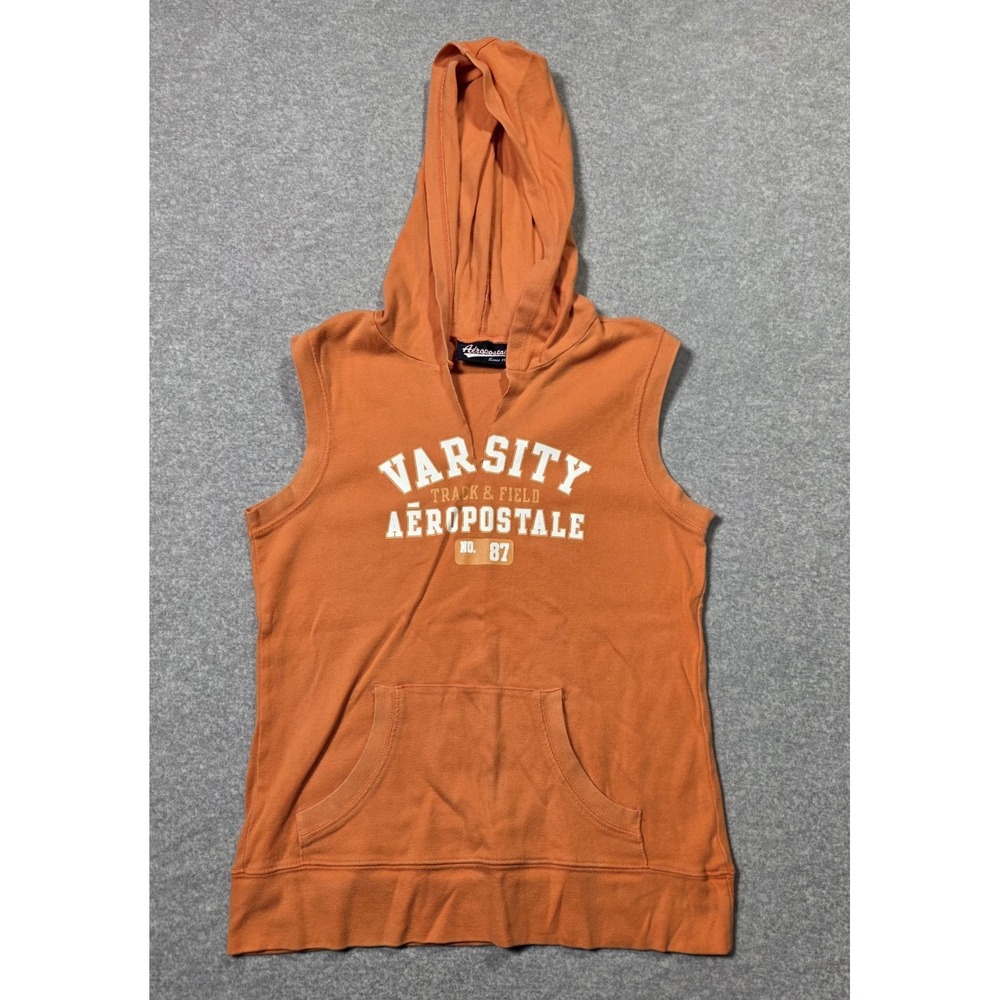 Vintage Y2K Aeropostale Sweatshirt Mens M Orange Aero NY 87 Hoodie Spellout
